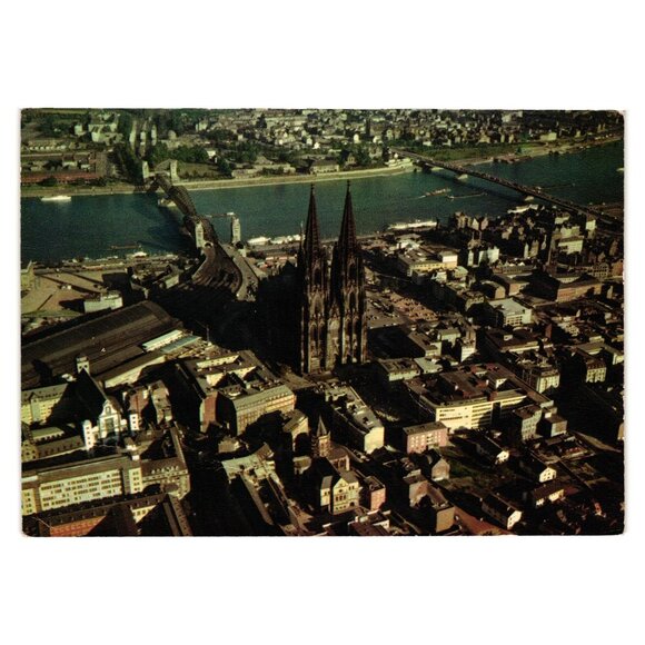 Vintage Postcard Cologne Aerial View Cathedral Rhine River Germany Shuhwold-Verl - Picture 1 of 2